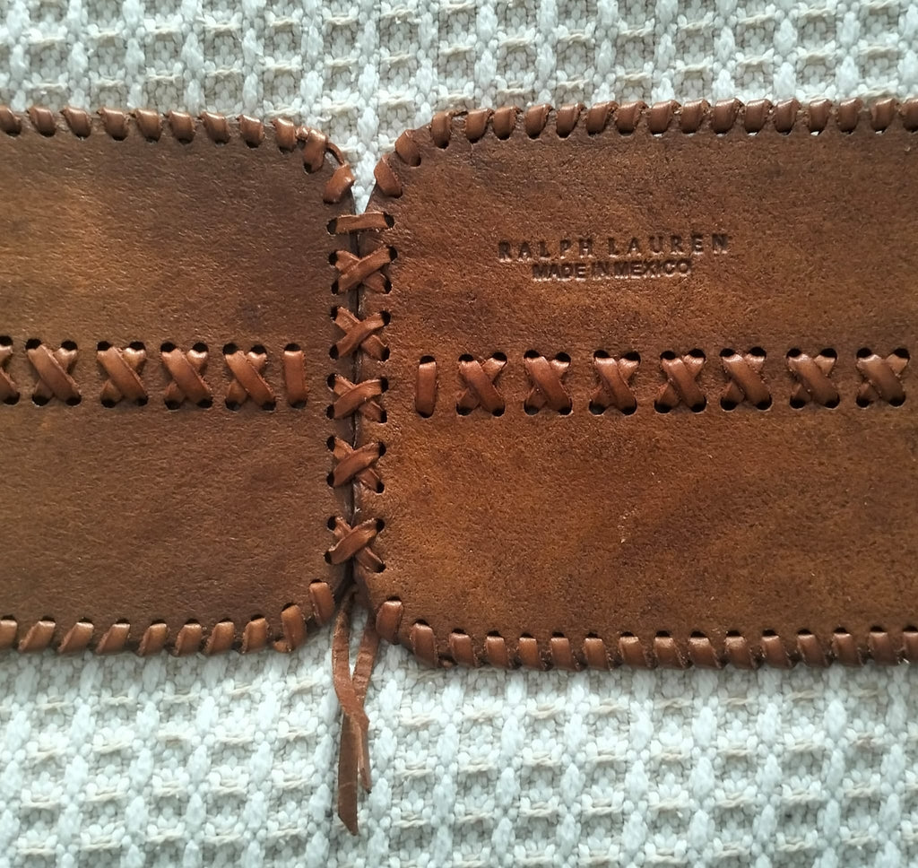 Ralph Lauren Leather Corset Belt - Wide Hand-Tooled Western Cowboy Style