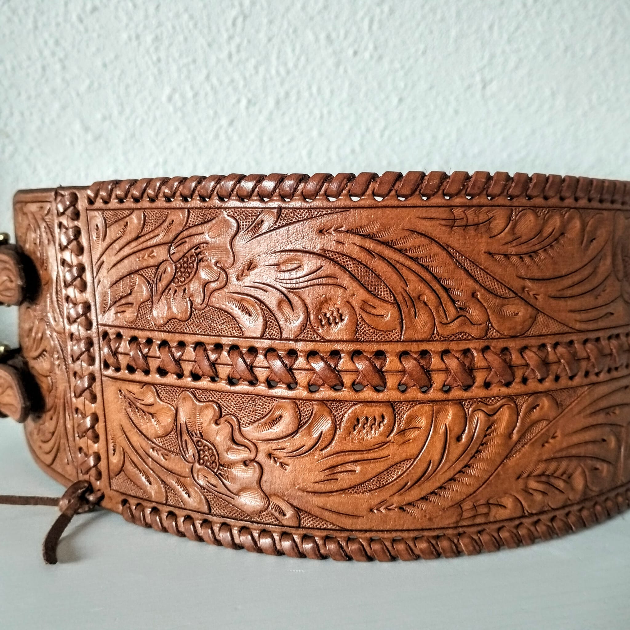 Ralph Lauren Leather Corset Belt - Wide Hand-Tooled Western Cowboy Style