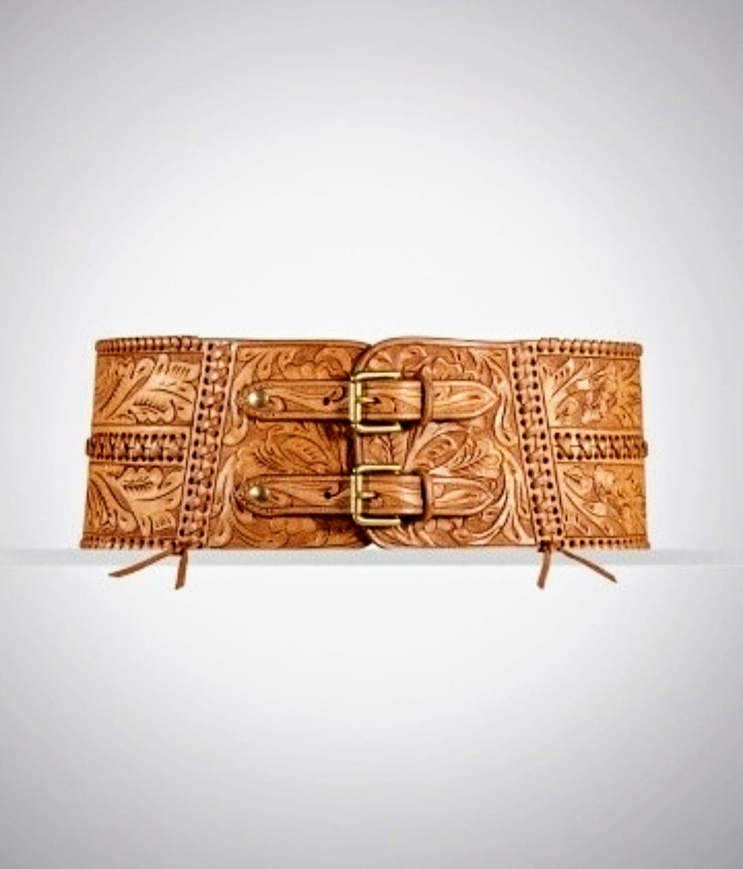 Ralph Lauren Leather Corset Belt - Wide Hand-Tooled Western Cowboy Style