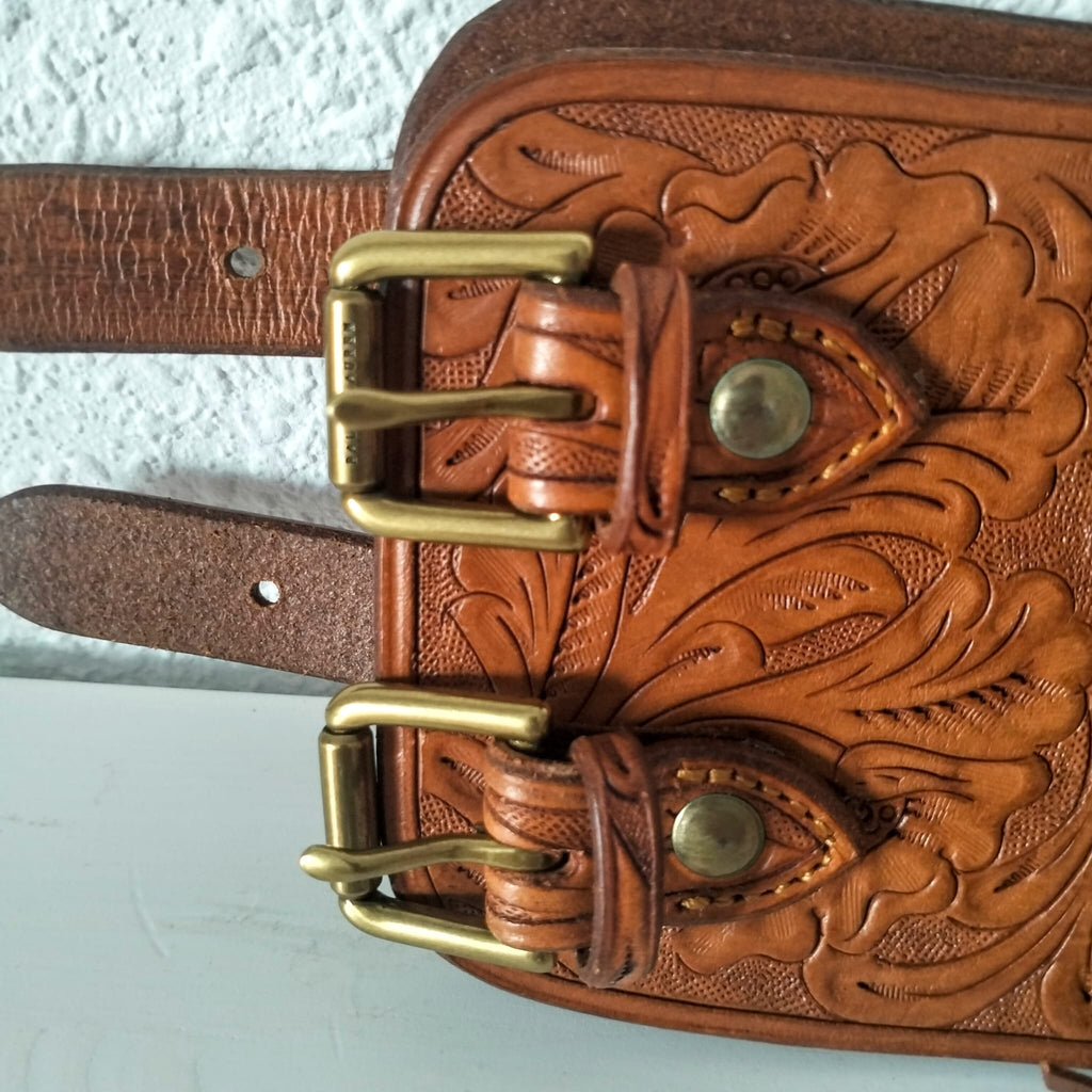 Ralph Lauren Leather Corset Belt - Wide Hand-Tooled Western Cowboy Style